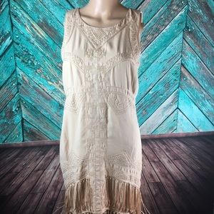 Fringe Cream Dress Urban Outfitters